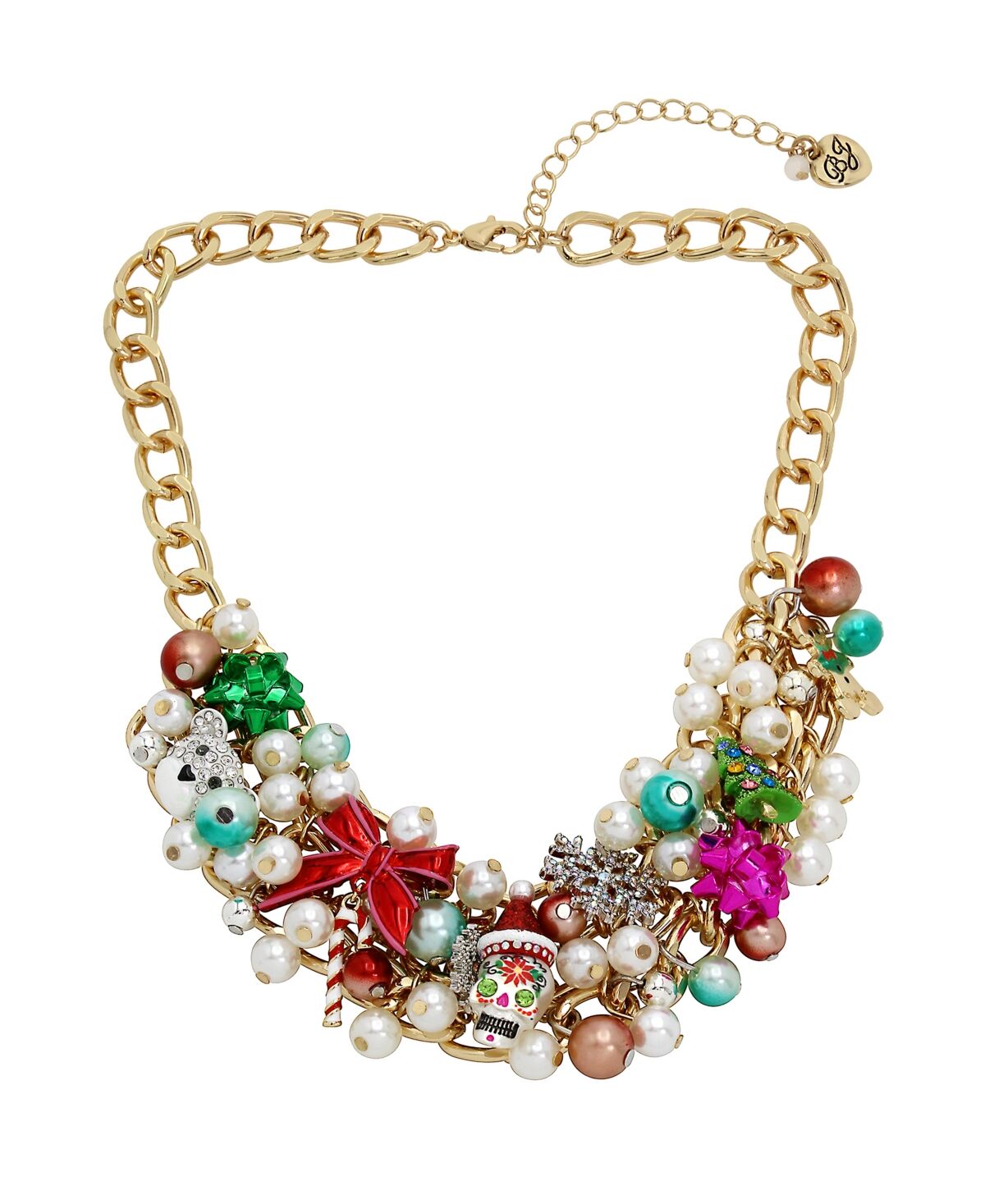 Betsey Johnson Faux Stone Christmas Imitation Pearl Bib Necklace - Multi