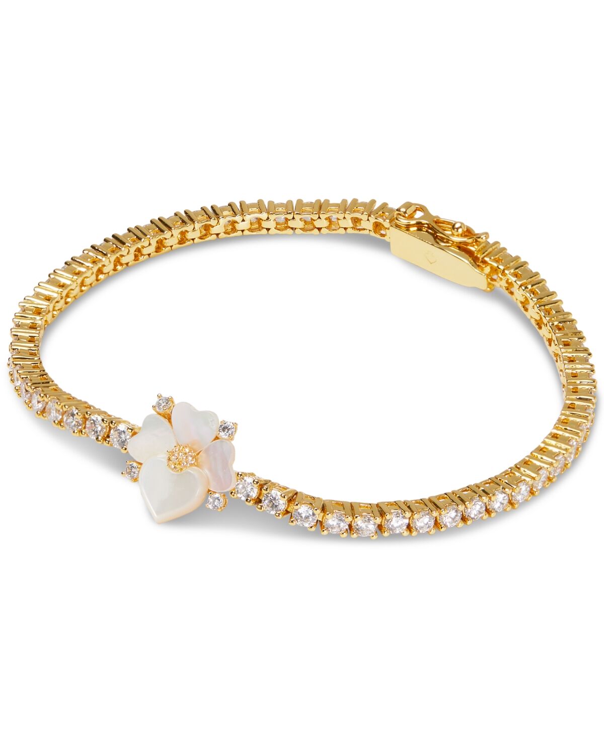 Kate Spade New York Gold-Tone Mother-of-Pearl Pansy Crystal Tennis Bracelet - White Multi