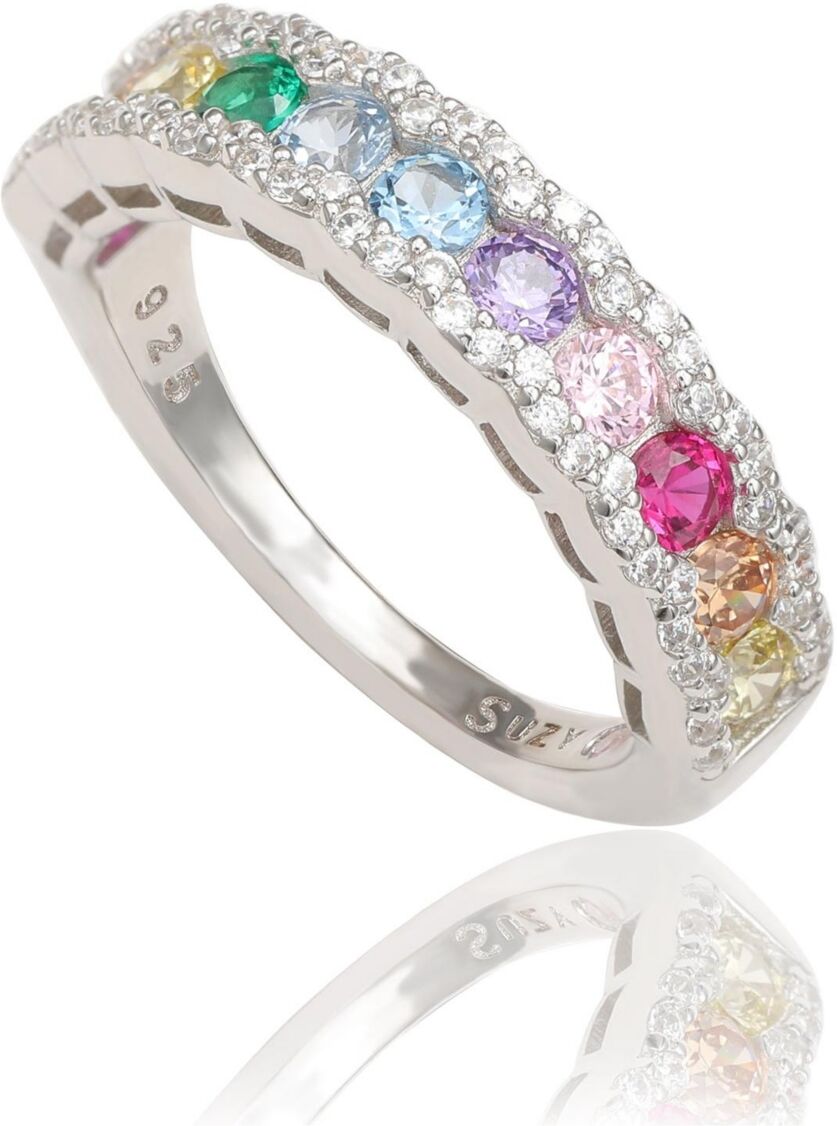 Suzy Levian New York Suzy Levian Sterling Silver Rainbow Cubic Zirconia Eternity Half Band Ring - Multicolor