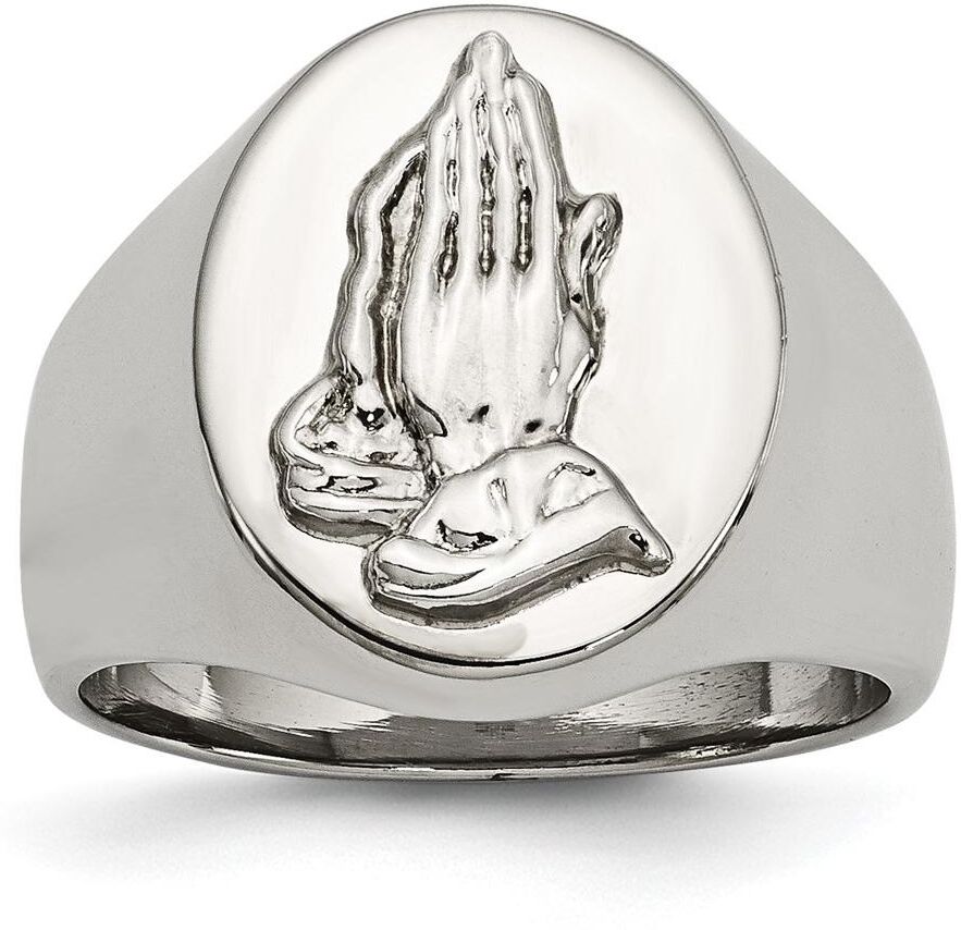 Chisel Stainless Steel Polished Sterling Silver Praying Hands Ring - Silver