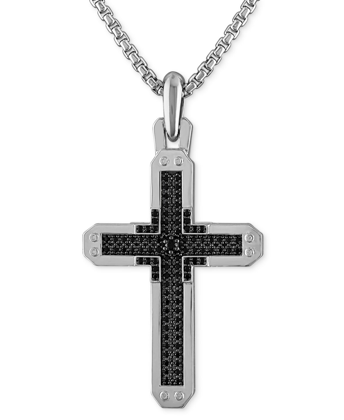 Bulova Sterling Silver Black Diamond Cross Pendant Necklace, 24