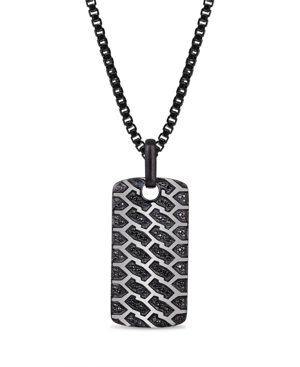 LuvMyJewelry Sterling Silver Black Diamond Fast Track Design Rhodium Plated Tire Tread Tag Chain - Dark Grey