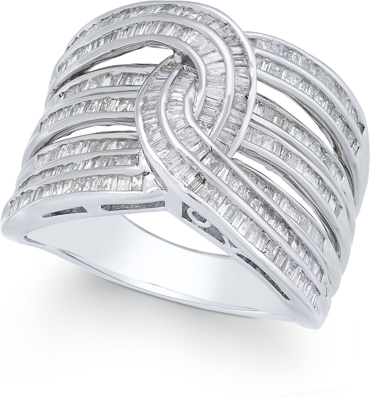 Macy's Diamond Baguette Interwoven Statement Ring (1 ct. t.w.) in Sterling Silver (Also available in Gold-Plated Silver or Rose Gold-Plated Sterling Silver)