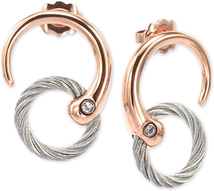 Charriol White Topaz Two-Tone Circle Cable Drop Earrings in Pvd Stainless Steel and Rose Gold-Tone - Rose Gold/Stainless Steel