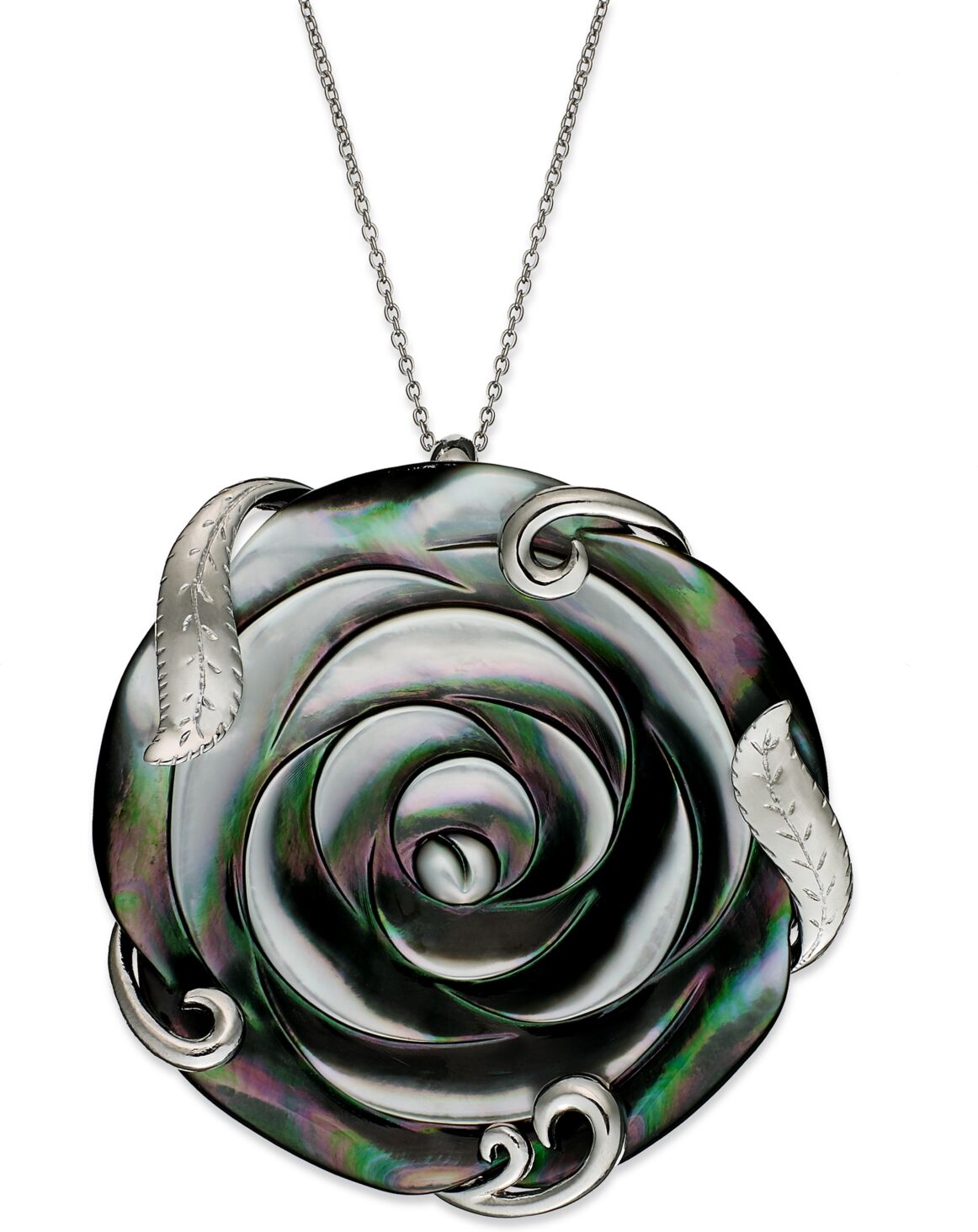 Macy's Sterling Silver Necklace, Cultured Tahitian Mother of Pearl Flower Pendant (50mm)