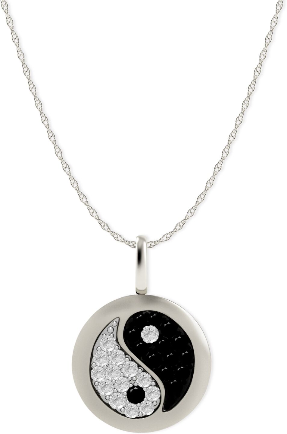 Macy's Diamond Yin Yang Disk Pendant Necklace in 14k White Gold (1/10 ct. t.w.)