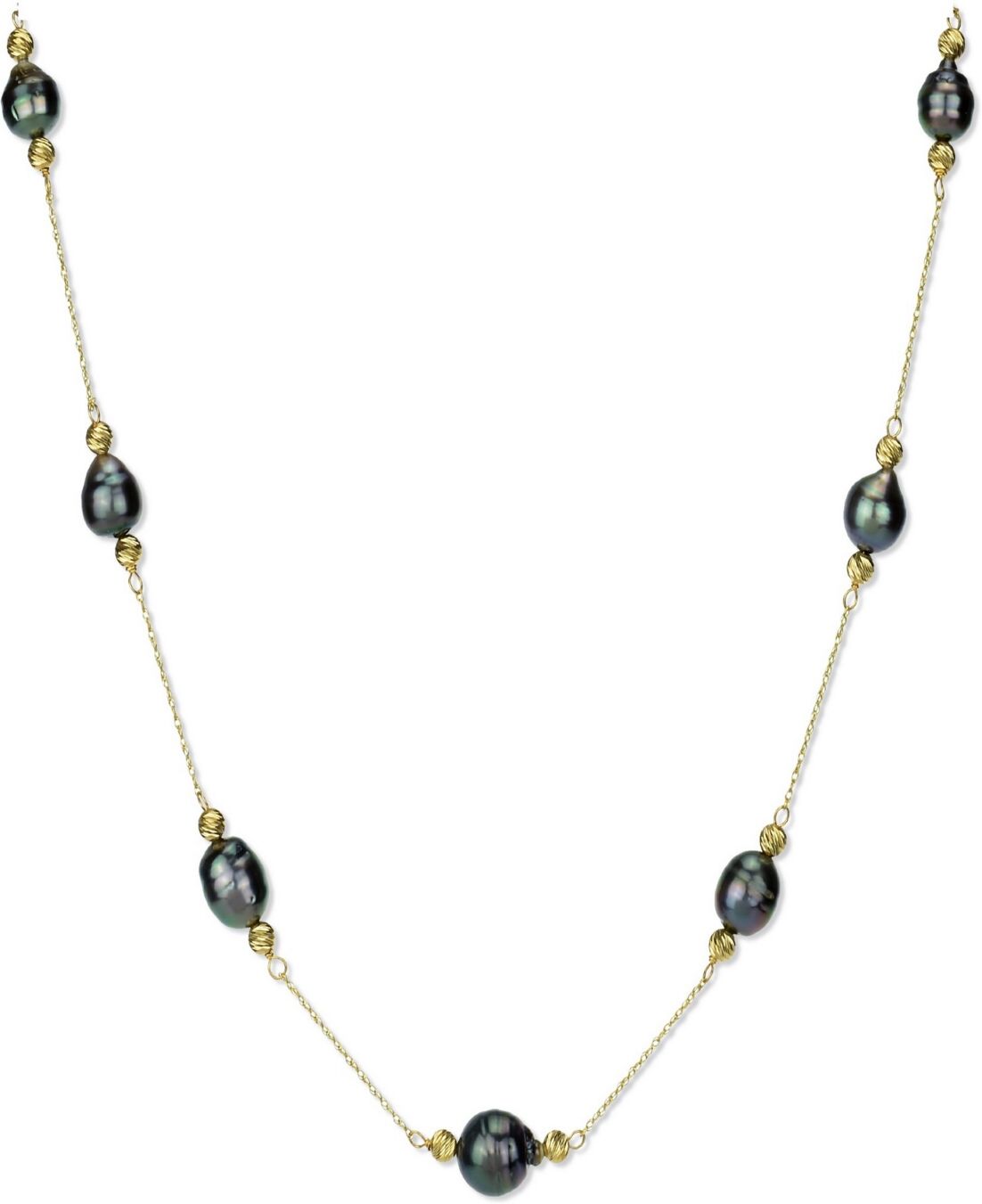 Macy's Black Tahitian Pearl (8-9mm) Necklace in 14k White or Yellow Gold - Yellow Gold