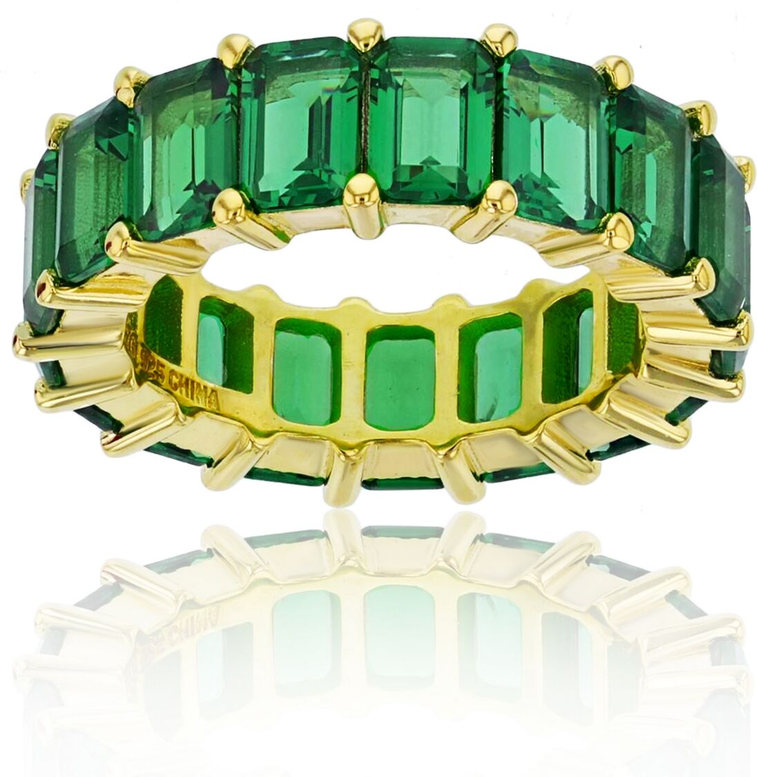 Macy's Green Emerald Cut Cubic Zirconia Eternity Band in 14k Yellow Gold Plated Sterling Silver - Green