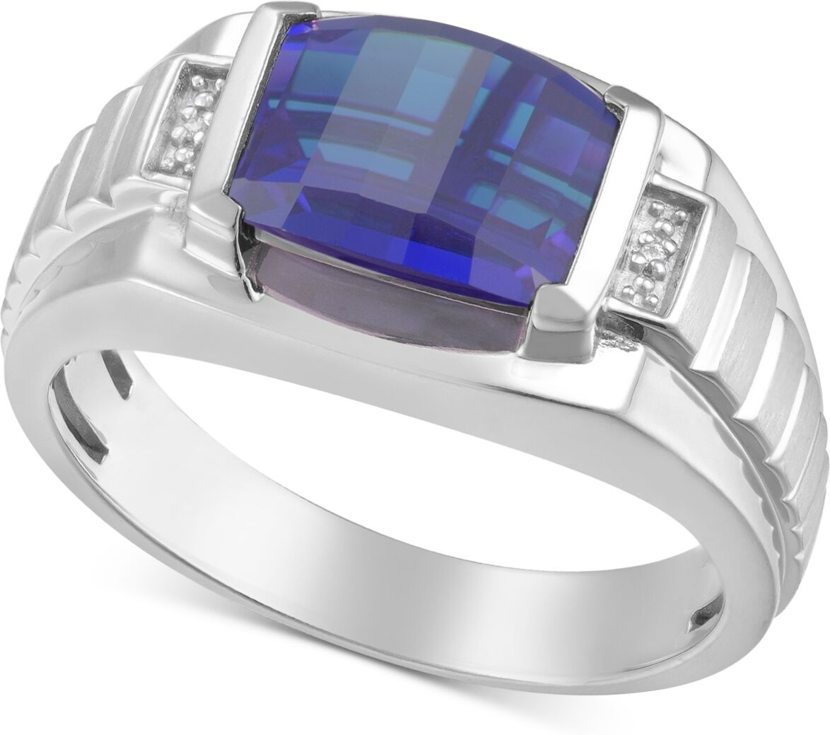 Macy's Men's Lab-Created Sapphire & Diamond Accent Ring in 18k Gold-Plated Sterling Silver (Also in Lab-Created Ruby) - Sapphire/Silver