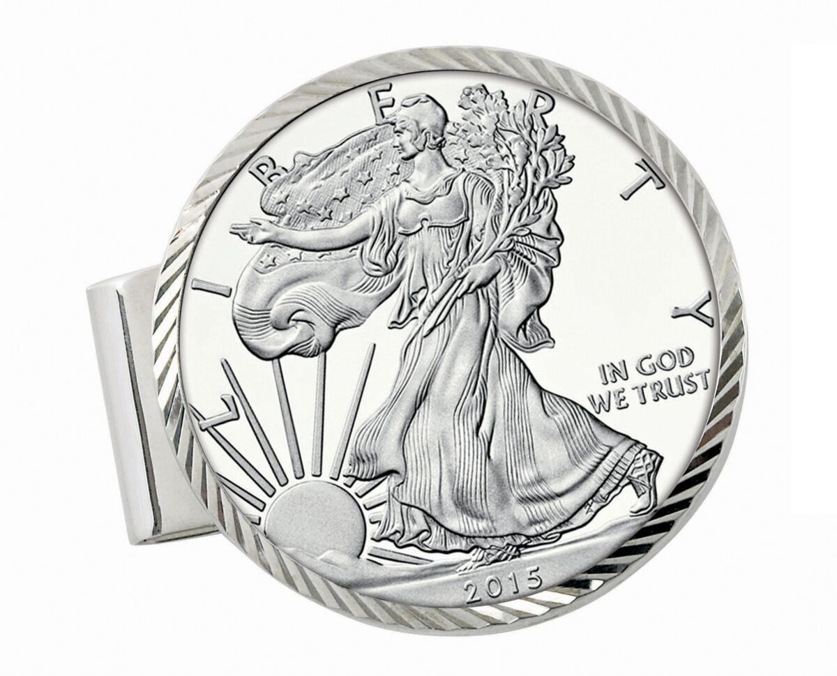 American Coin Treasures Men's American Coin Treasures Sterling Silver Diamond Cut Coin Money Clip with Proof American Silver Eagle Dollar - Silver