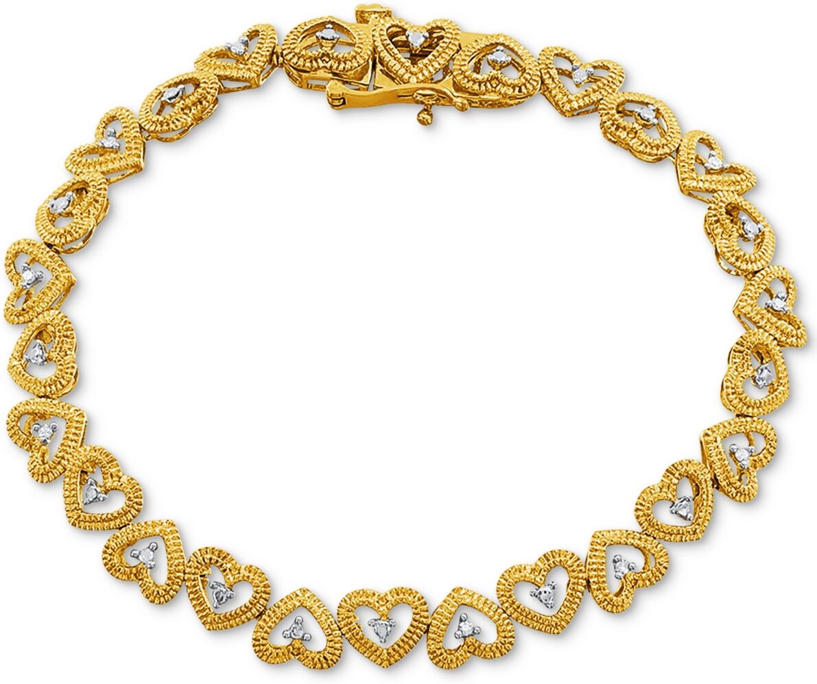 Macy's Diamond Heart Link Bracelet (1/10 ct. t.w.) Available in Sterling Silver or 18k Gold-plated Sterling Silver - kGold/Sterling Silver