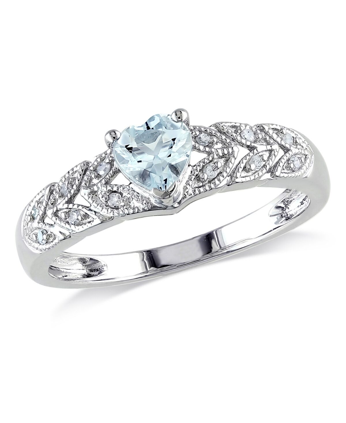 Macy's Aquamarine (1/3 ct. t.w.) and Diamond Accent (1/20 ct. t.w.) Sterling Silver, Vintage Like Heart Ring - Aquamarine