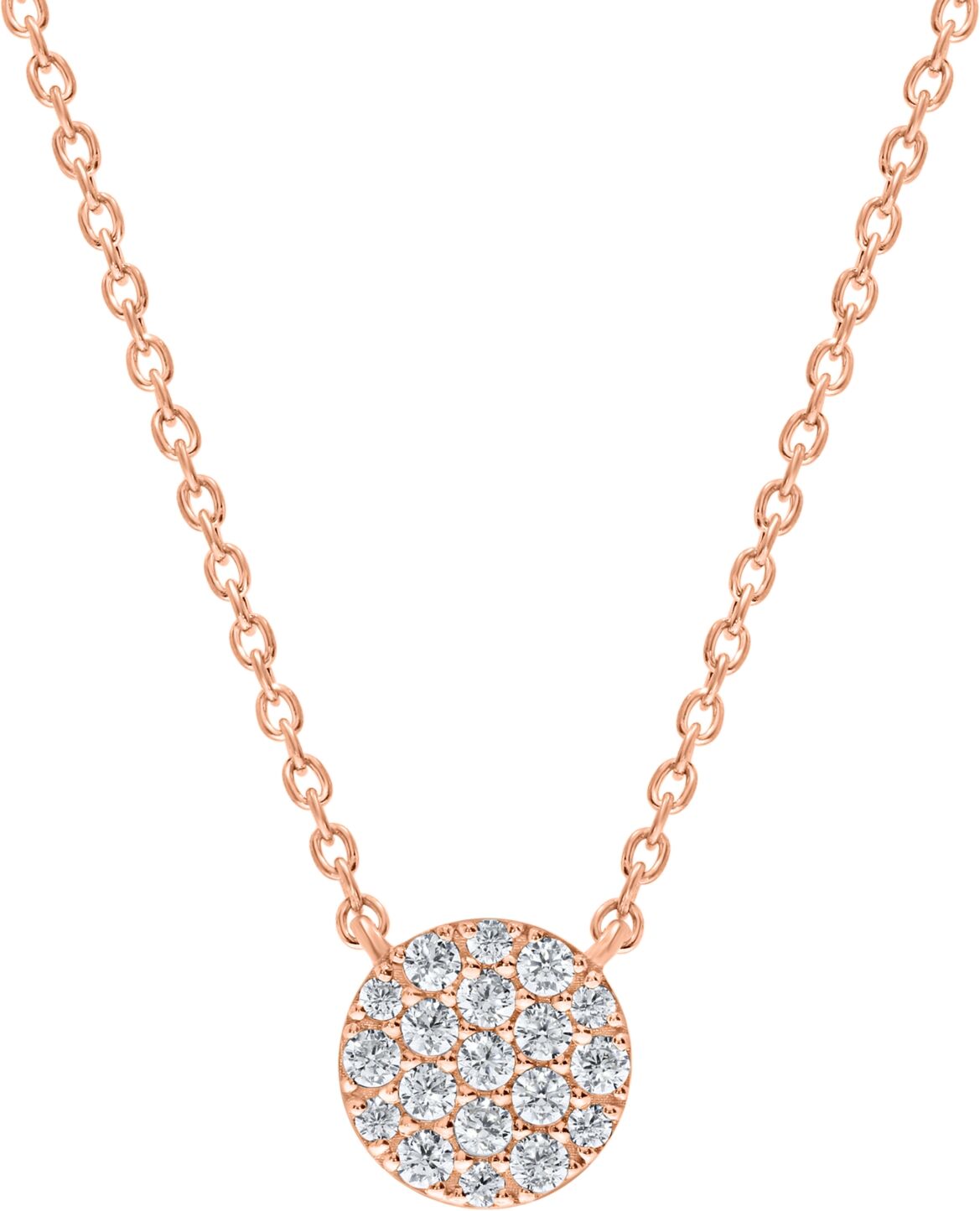 Macy's Diamond Pave Round Disc Pendant Necklace (1/4 ct. t.w.) in 10k White, Yellow or Rose Gold - Rose Gold