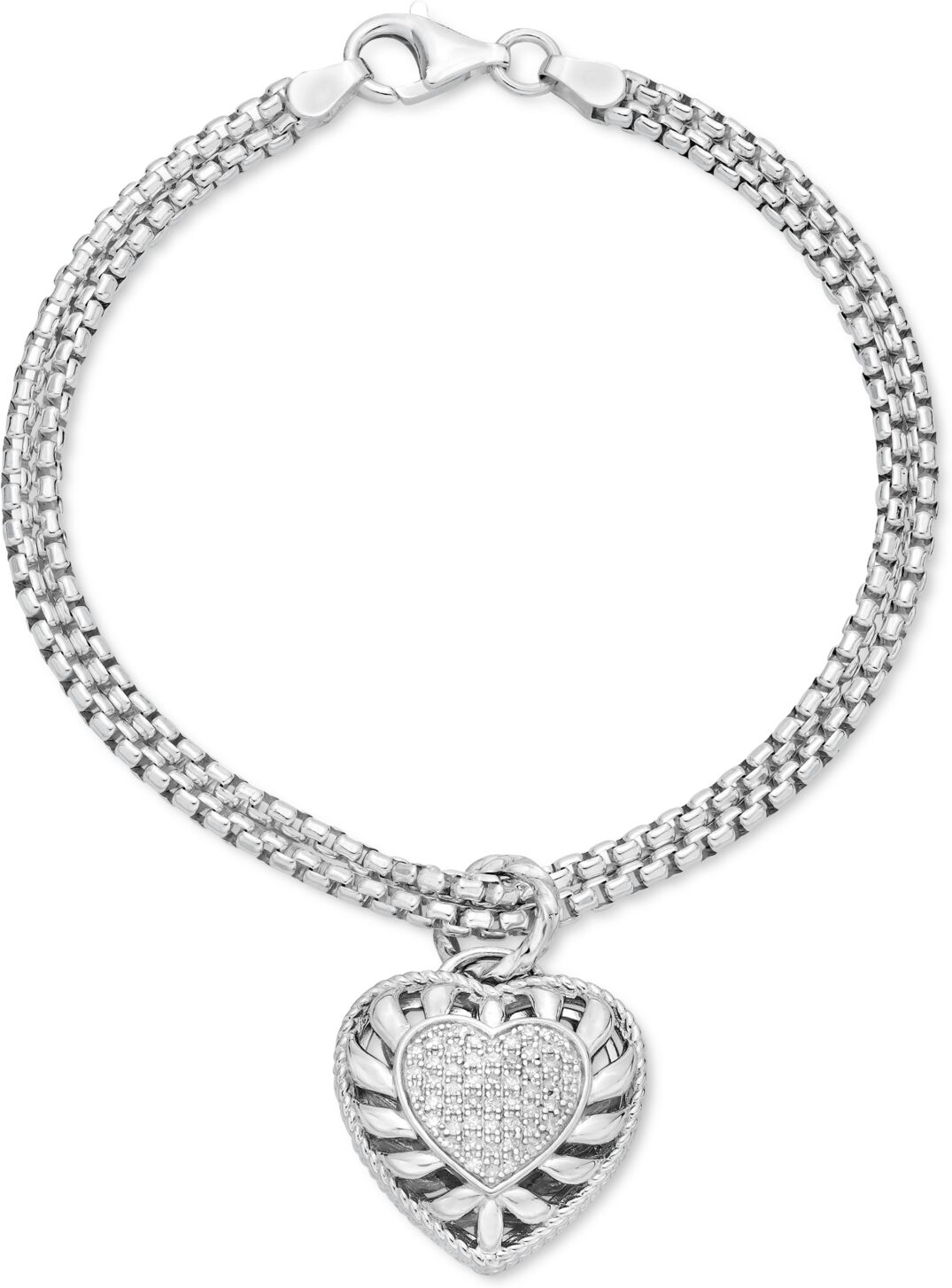 Macy's Diamond Heart Charm Bracelet (1/4 ct. t.w.) in Sterling Silver - Sterling Silver