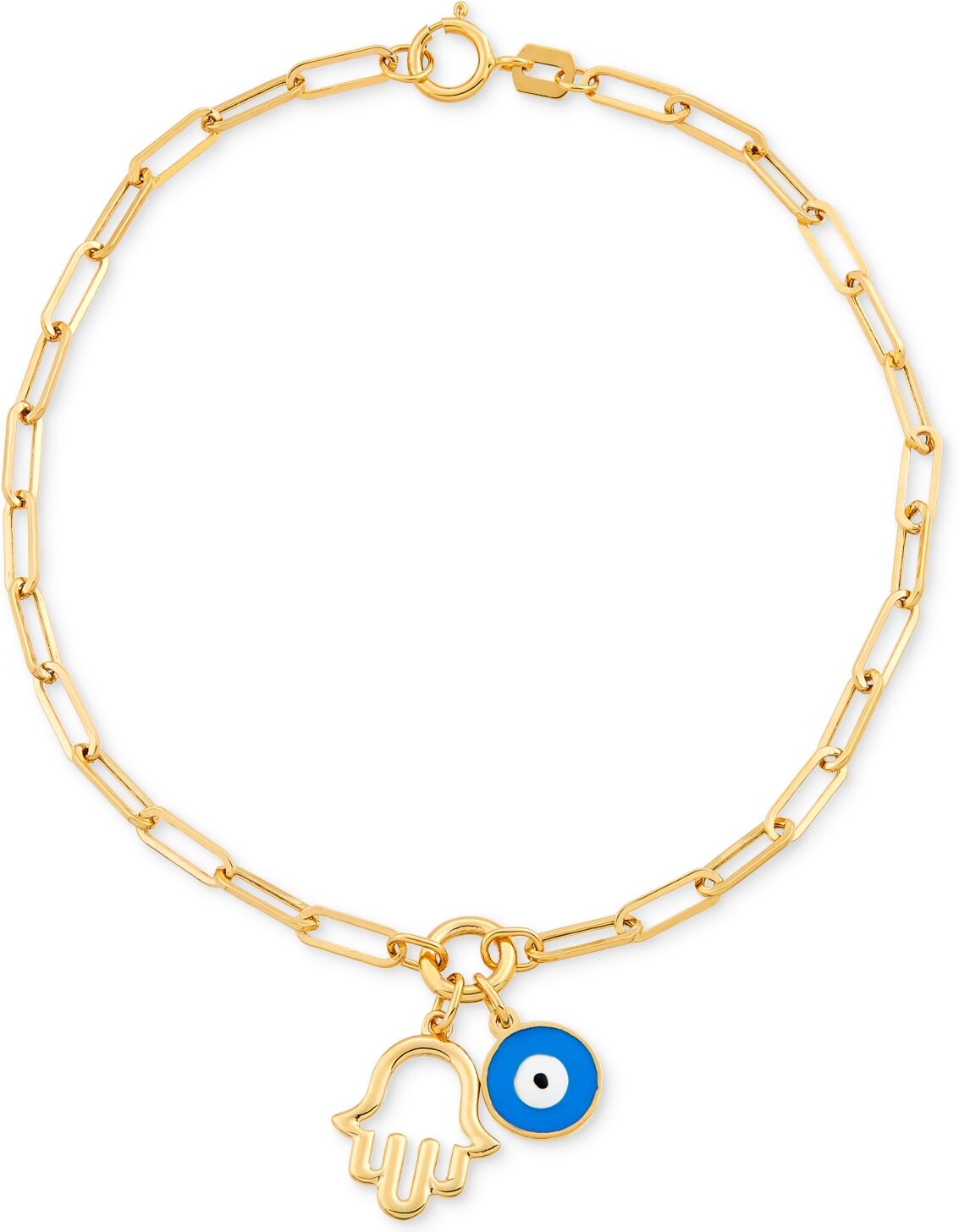 Macy's Hamsa Hand & Glass Evil Eye Charm Bracelet in 10k Gold - K Yellow Gold