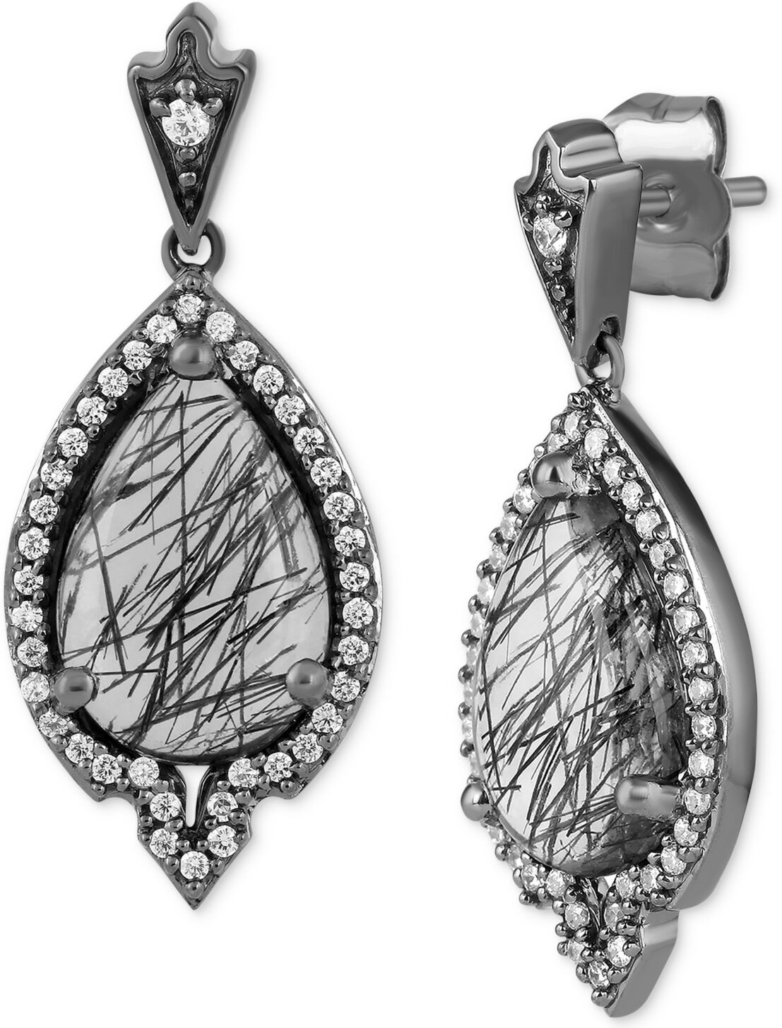 Disney Enchanted Disney Fine Jewelry Rutile Quartz (4 ct. t.w.) & Diamond (1/3 ct. t.w.) Maleficent Villains Drop Earrings in Black Rhodium-Plated Sterling S