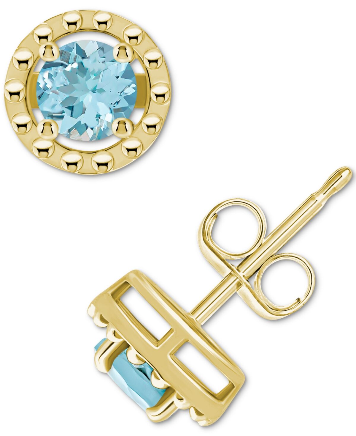 Macy's Rhodolite Garnet Stud Earrings (3/4 ct. t.w.) in 10k Gold (Also in Amethyst, Citrine, Aquamarine, Opal & Blue Topaz) - Aqua/Yellow Gold