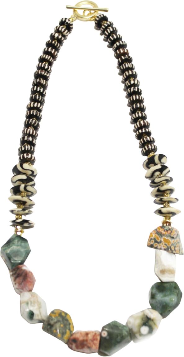 Michael Gabriel Designs Jade Safari Jade Chunk Beads and Kenya Bone Beads Necklace - Natural Jade Kenya Wood Beads