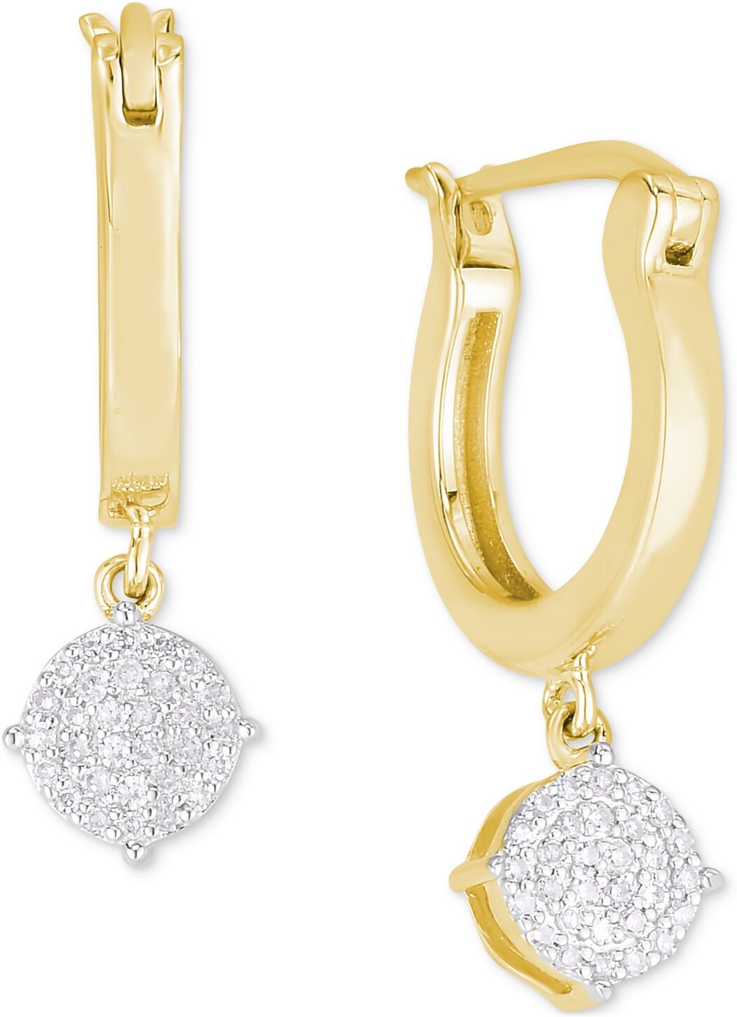 Macy's Diamond Cluster Dangle Hoop Earrings (1/5 ct. tw.) in Sterling Silver & 14k Gold-Plate - Sterling Silver  Gold-Plate