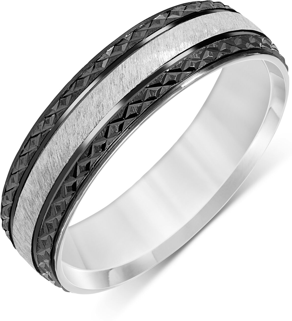 Macy's Men's Carved Two-Tone Wedding Band in Sterling Silver & Black Rhodium-Plate - Two-Tone