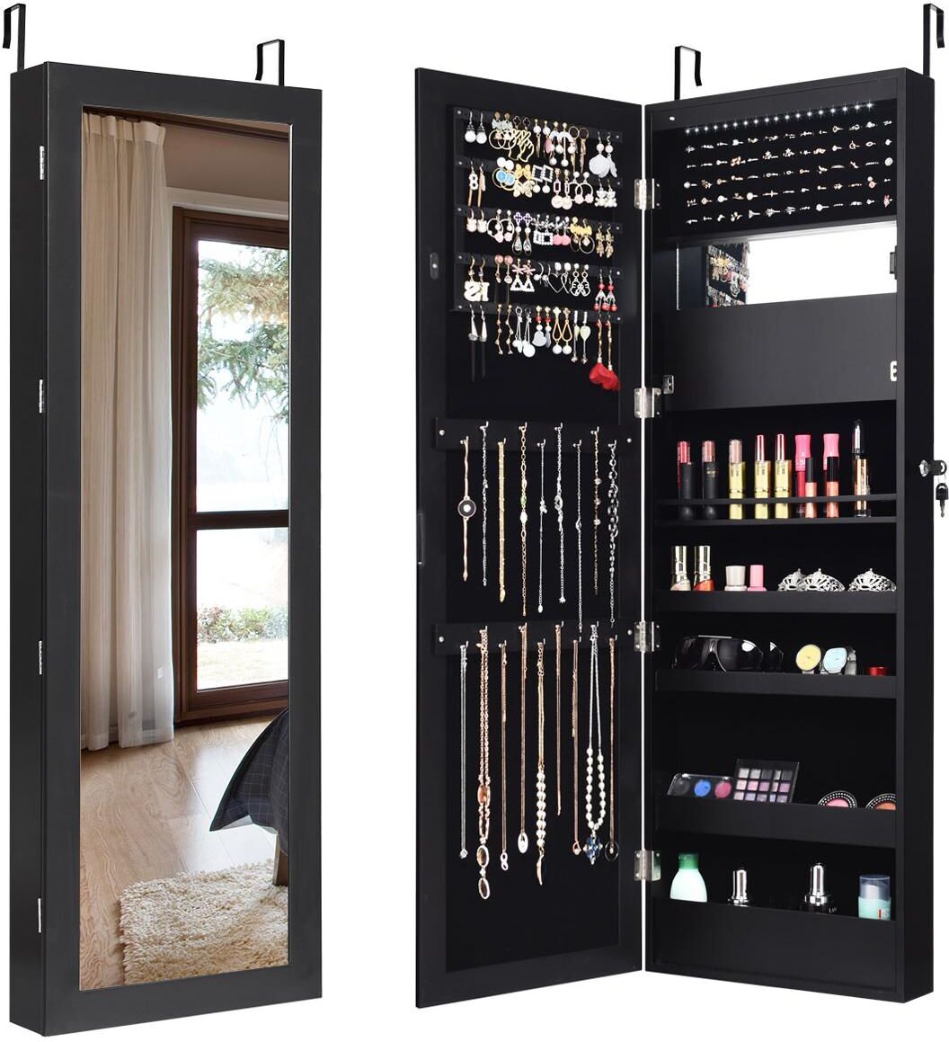 Costway Wall Door Mounted Mirror Jewelry Cabinet Organizer - Black