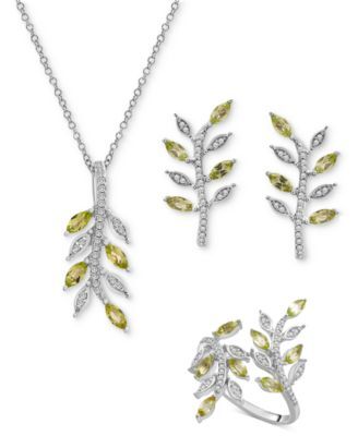 Macy's Peridot Diamond Twig Jewelry Collection In Sterling Silver