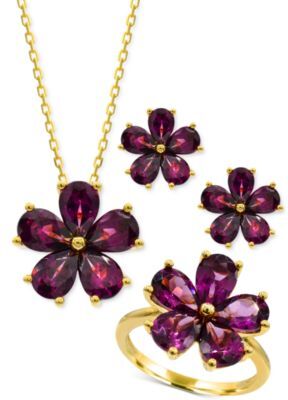 Macy's Rhodolite Garnet Flower Jewelry Collection In 14k Gold Plated Sterling Silver