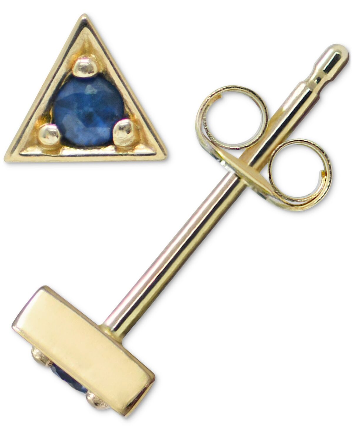 Anzie Emerald Triangle Stud Earrings in 14k Gold (Also in Turquoise, Australian Opal, & Sapphire) - SAPPHIRE