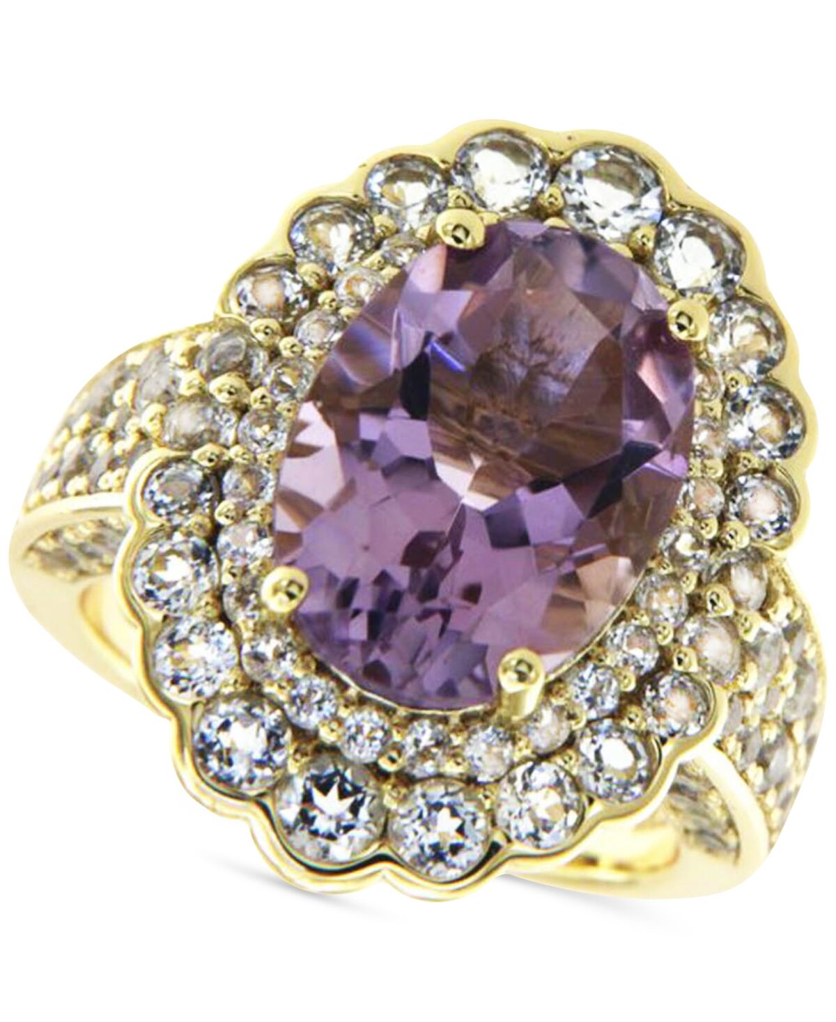 Macy's Pink Amethyst (5 ct. t.w.) & White Topaz (3-5/8 ct. t.w.) Halo Ring in Gold-Plated Sterling Silver - Pink Amethyst
