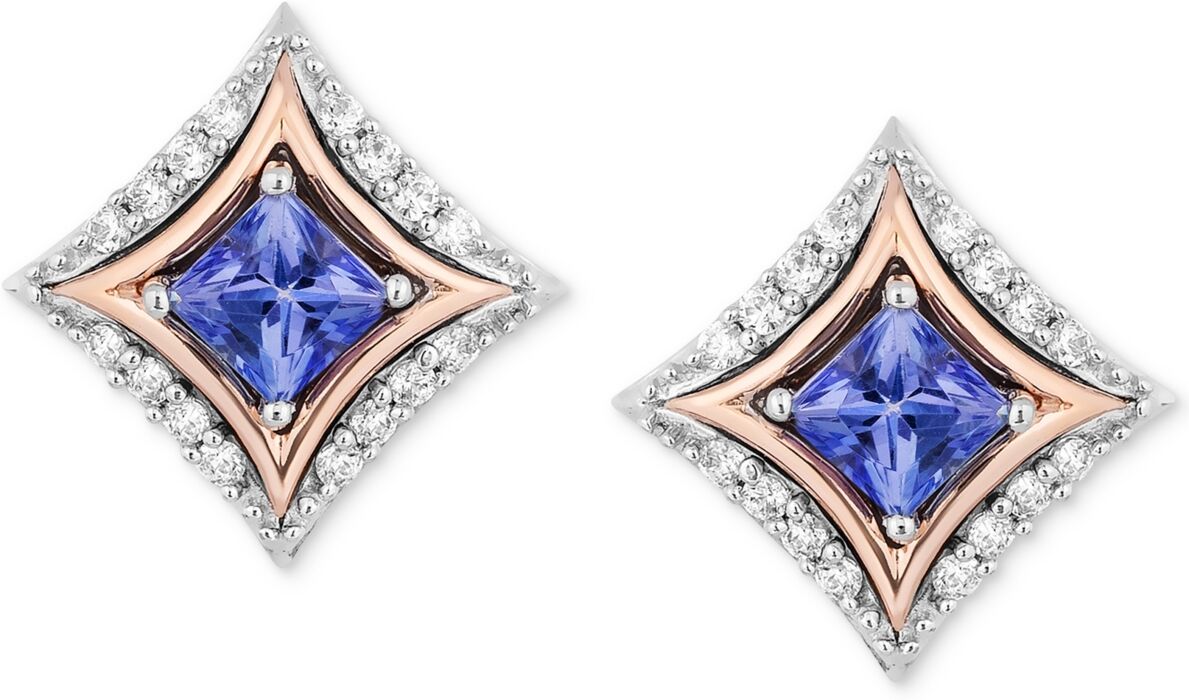 Disney Enchanted Disney Fine Jewelry Tanzanite (1/6 ct. t.w.) & Diamond (1/10 ct. t.w.) Stud Earrings in Sterling Silver & 10k Rose Gold - Two-Tone