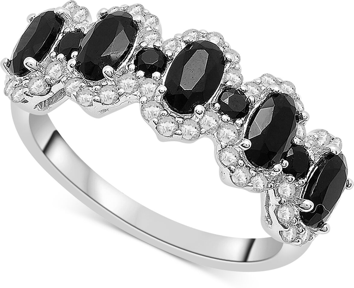 Macy's Onyx & White Topaz (3/4 ct. tw.) Oval Halo Ring in Sterling Silver - Onyx