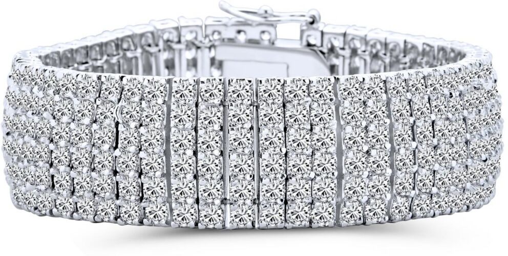 Bling Jewelry Classic Bridal Jewelry Six Row Fashion Statement Aaa Cz Cubic Zirconia Wide Tennis Bracelet For Women Wedding Rhodium Plated Brass 7 Inches - Clear