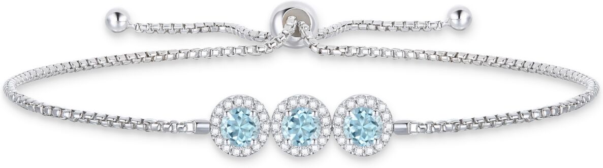 Macy's Santa Maria Aquamarine (3/4 ct. t.w.) & Diamond (1/4 ct. t.w.) Trinity Halo Bolo Bracelet in 14k White Gold - Aquamarine