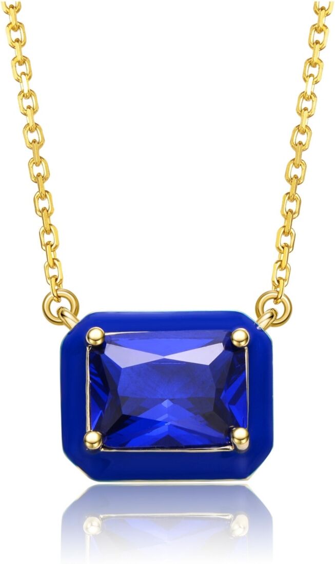 GiGiGirl Teens/Young Adults 14k Gold Plated with Radiant Cut Blue Sapphire Cubic Zirconia Solitaire Enamel Halo Petite Pendant Necklace - Gold