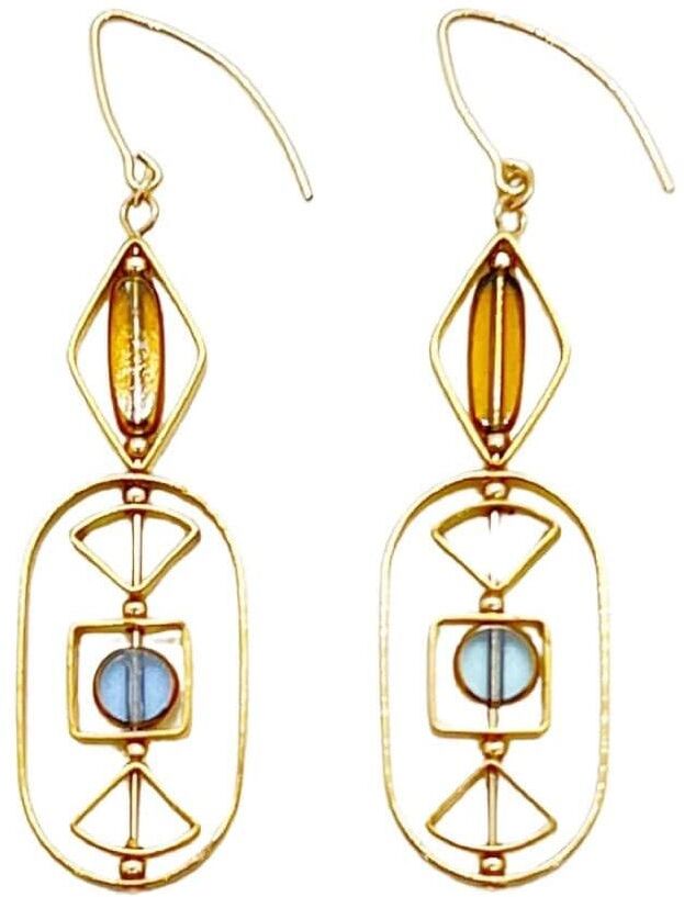 Aracheli Studio Art 2208E Glass Art Earrings - Medium bLue, light brown and gold