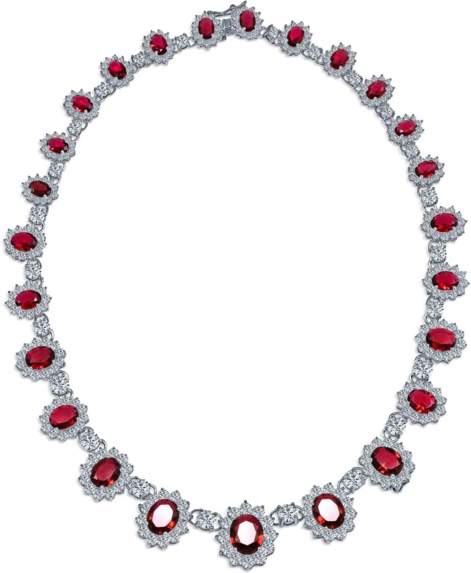 Bling Jewelry Antique Style Fashion Bridal Oval Crown Halo Aaa Cz Cubic Zirconia Statement Collar Necklace For Women - Red