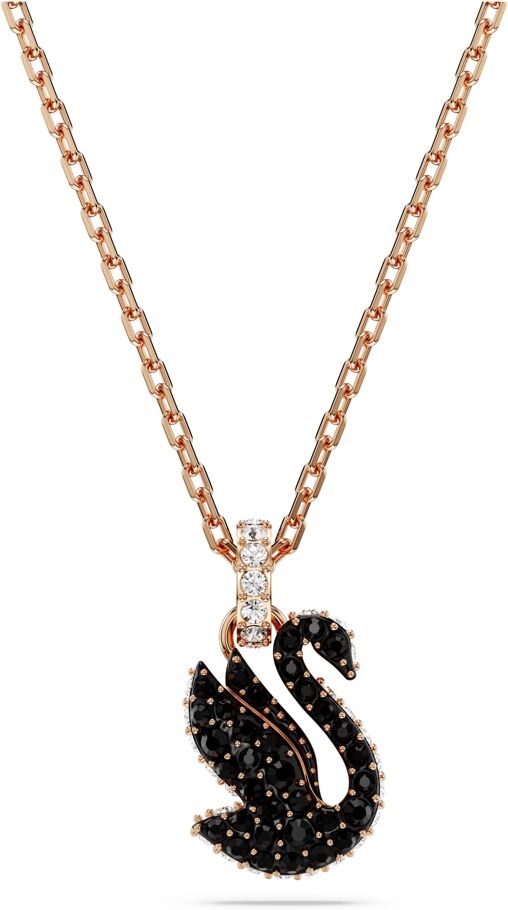 Swarovski Swan, Small, Black, Rose Gold-Tone Iconic Swan Pendant Necklace - Black