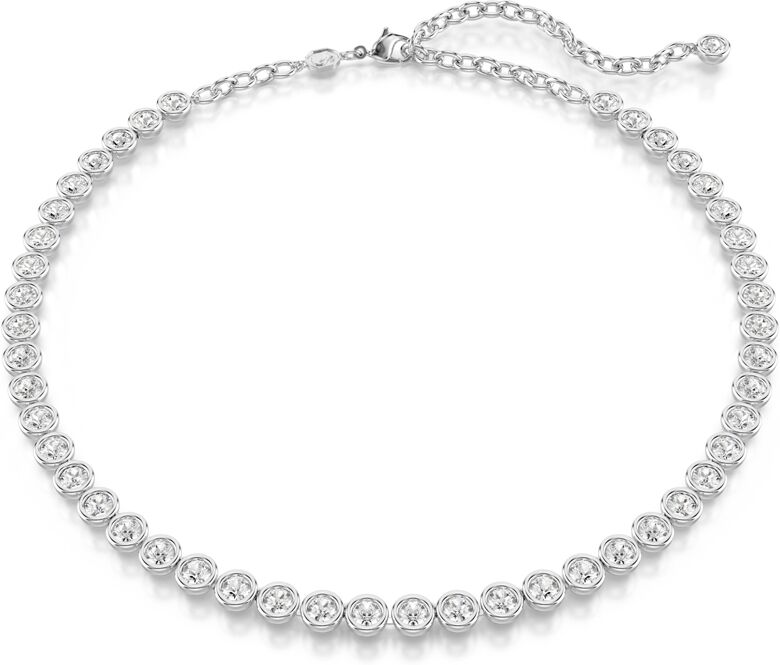 Swarovski Round Cut, White, Rhodium Plated Imber Tennis Necklace - Silver