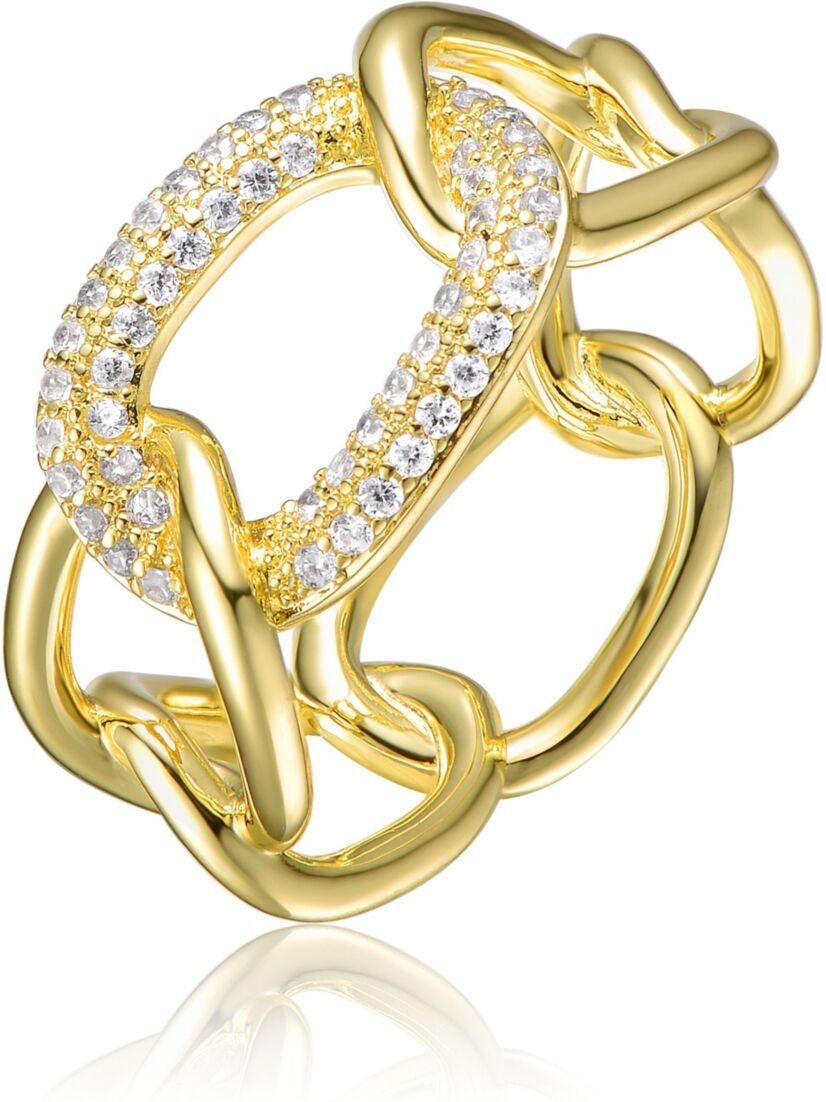 Rachel Glauber 14K Gold Plated Round Cubic Zirconia thick interlocking chain Ring - Gold