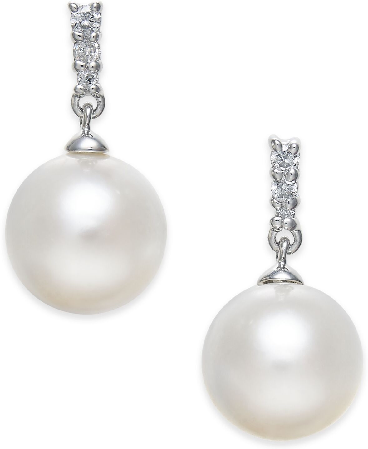 Macy's Cultured Freshwater Pearl (8mm) & Diamond Accent Drop Earrings in 14k White Gold - White Gold