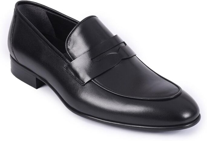 VellaPais Mesa Black Leather Men's Penny Loafers Dress Shoes - Charcoal Black