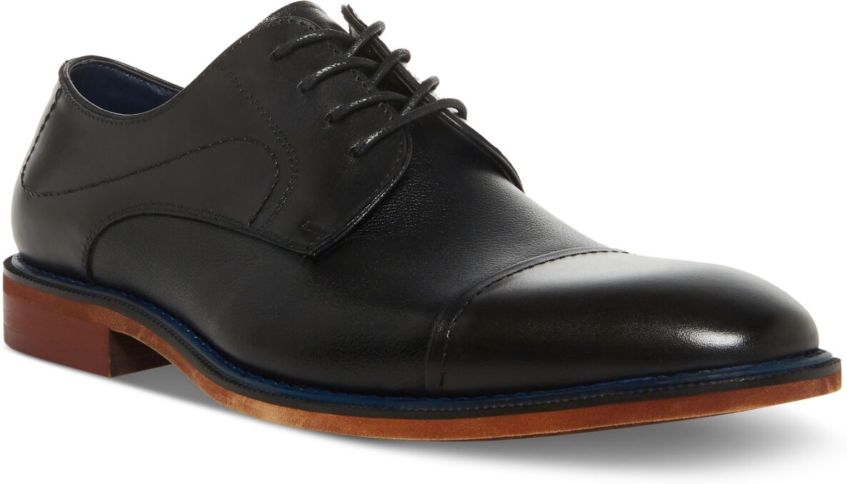 Steve Madden Men's Zane Tonal & Textured Leather Mid Oxford Dress Shoe - Black Leather