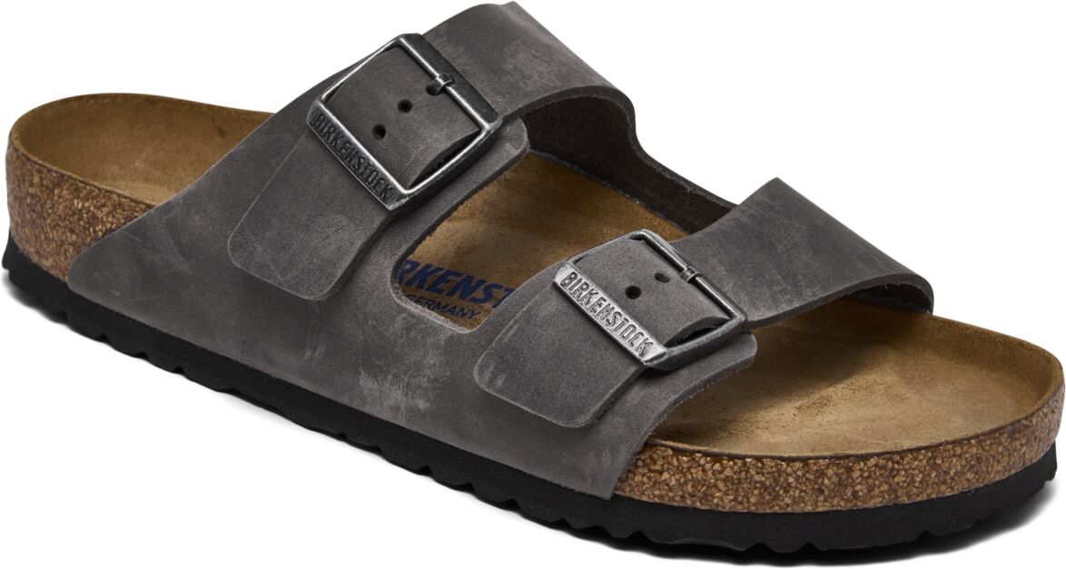 Birkenstock Men's Arizona Essentials Oiled Leather Two-Strap Sandals from Finish Line - Iron Oiled leather