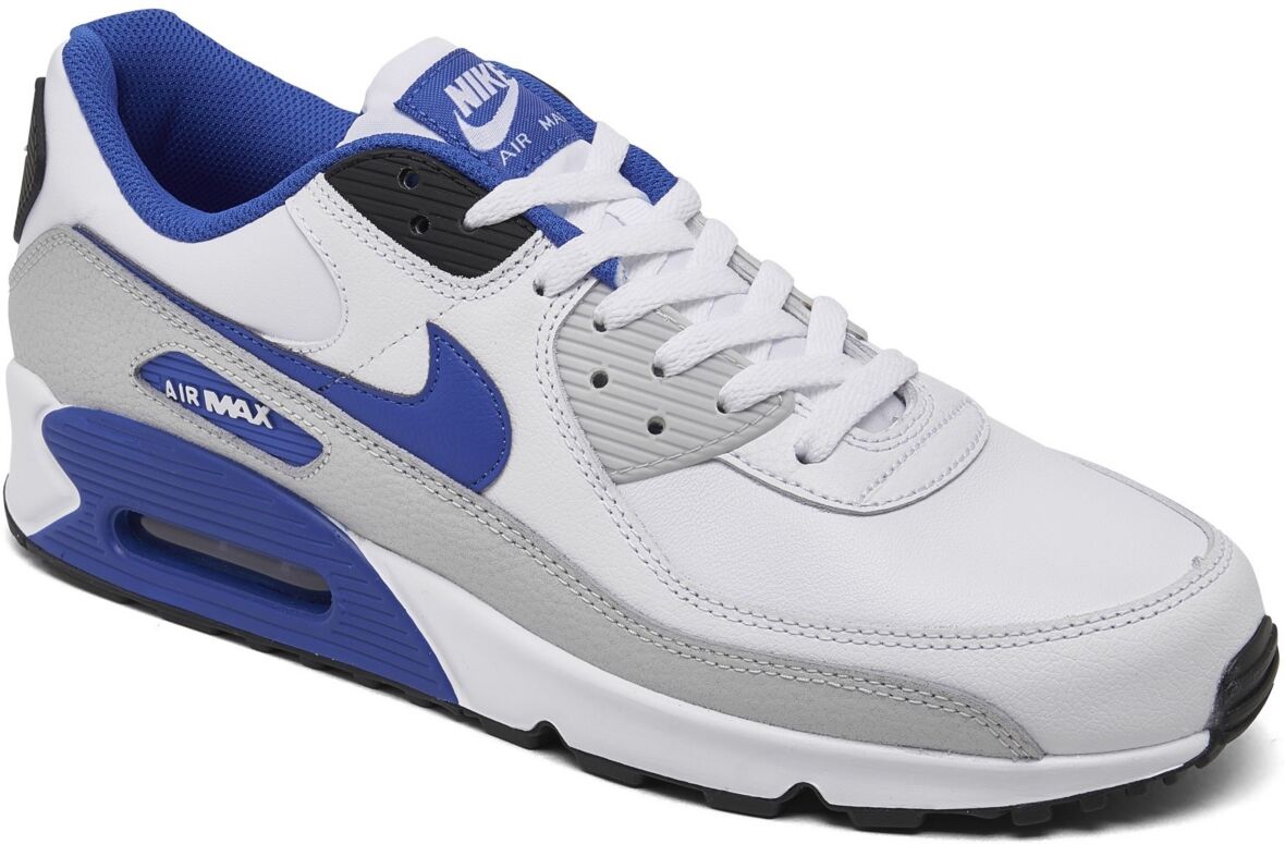 Nike Men's Air Max 90 Leather Casual Sneakers from Finish Line - White, Game Royal, Black