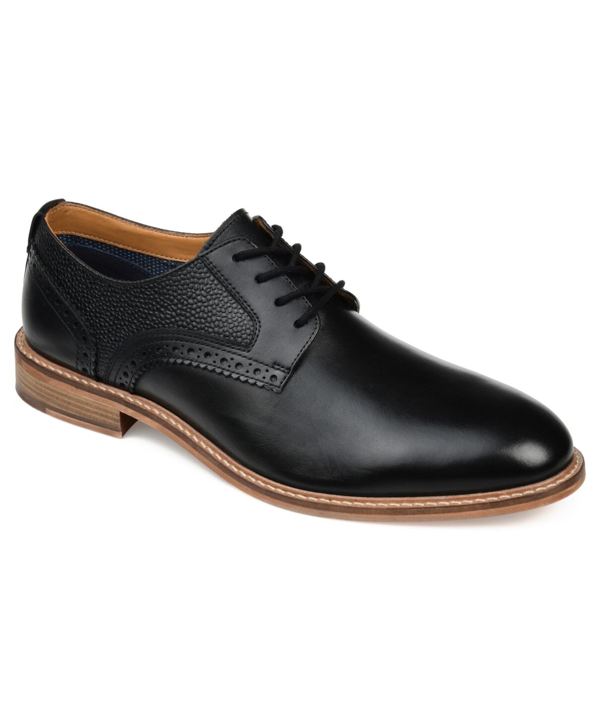 Thomas & Vine Men's Clayton Plain Toe Brogue Derby Shoe - Black