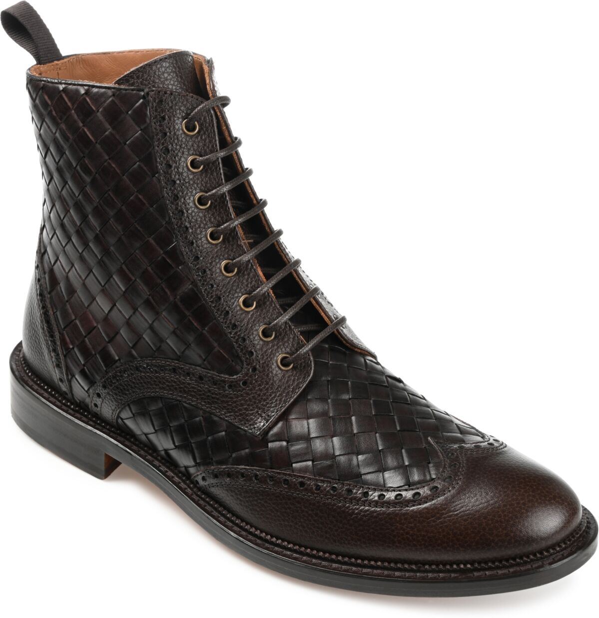 Taft Men's Saint Handwoven Leather Wingtip Dress Boots - Espresso