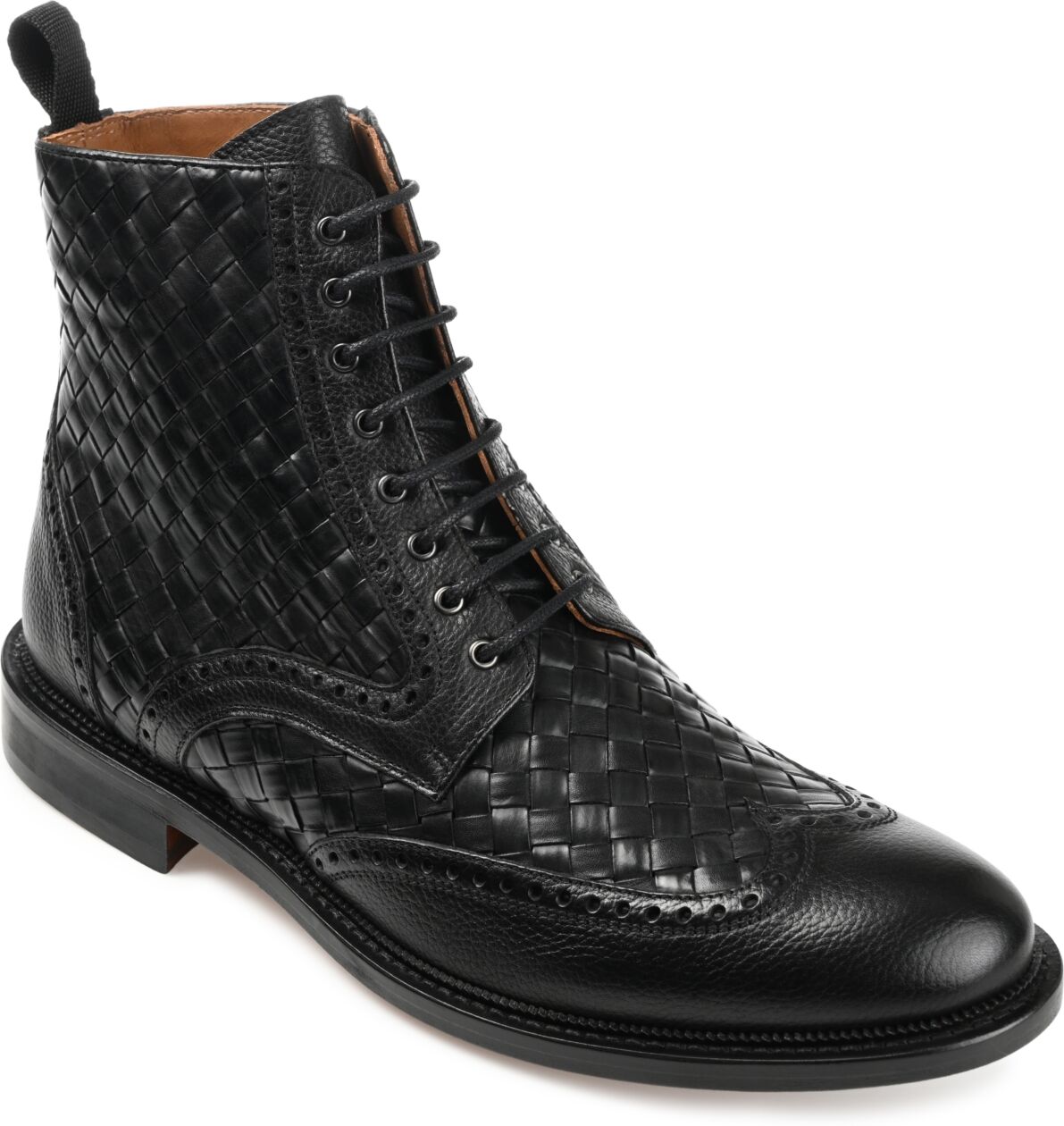 Taft Men's Saint Handwoven Leather Wingtip Dress Boots - Black