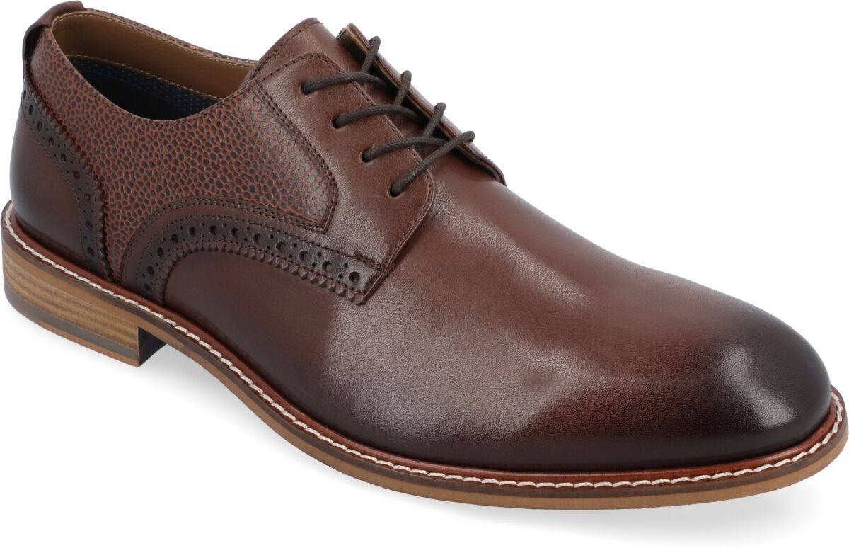 Thomas & Vine Men's Clayton Plain Toe Brogue Derby Shoe - Brown