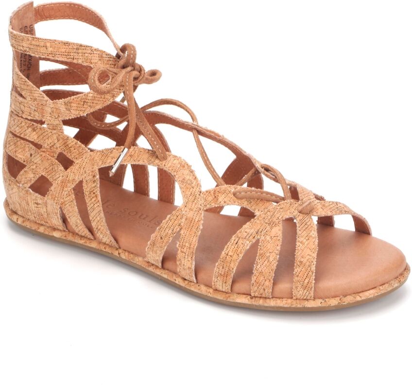 Gentle Souls Women's Break My Heart Lace Up Gladiator Flat Sandals - Tan