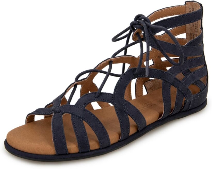 Gentle Souls Women's Break My Heart Lace Up Gladiator Flat Sandals - Navy